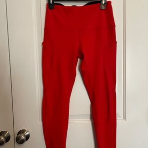 Ododos Red Workout Leggings with Side Pockets